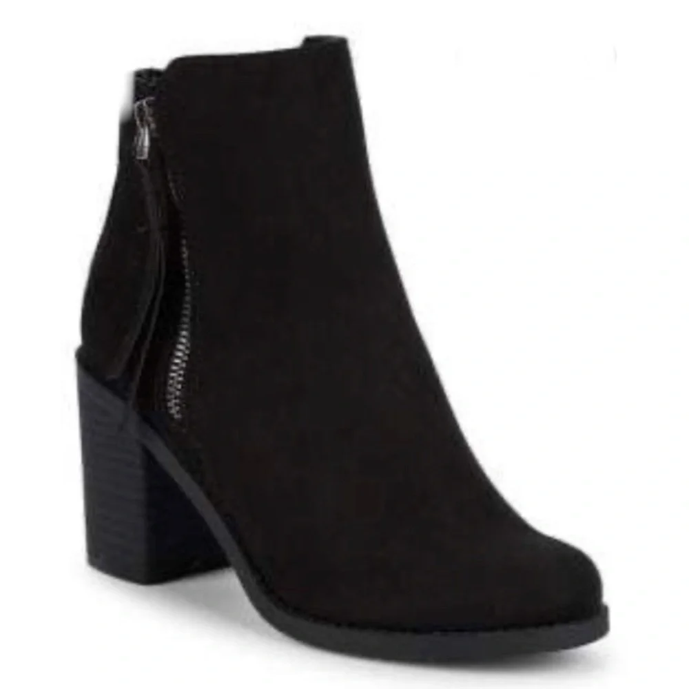LORD & TAYLOR Lexie & Abbie Karina Zip Ankle Boots Black Booties - Picture 1 of 8